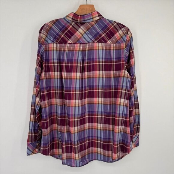 Talbots Womens Plaid  Shirt size Large Long Sleeve Cotton Metallic Blend - Picture 10 of 12